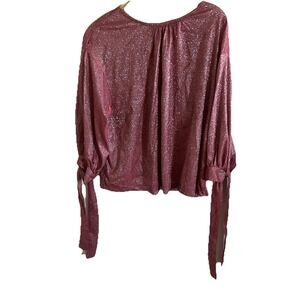 FAVLUX Fashion Women's Red Sparkly 3/4 Blouse Sz M Sparkly NYE Dress Up Classic